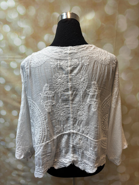 Embroidered Tie Front Top