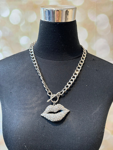 Chunky Diamante Lips Necklace