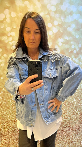 Oversized embellished 2025 denim jacket