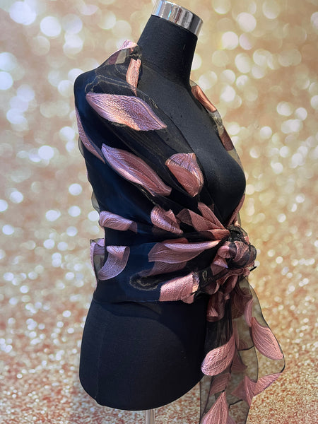Organza Scarf with Leaf Appliqué
