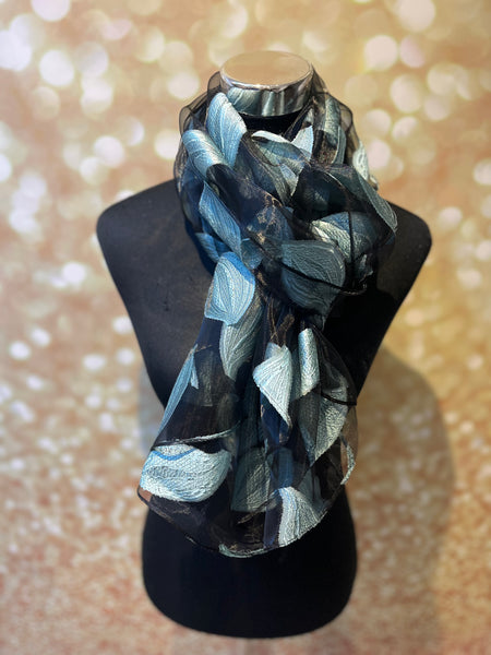 Organza Scarf with Leaf Appliqué