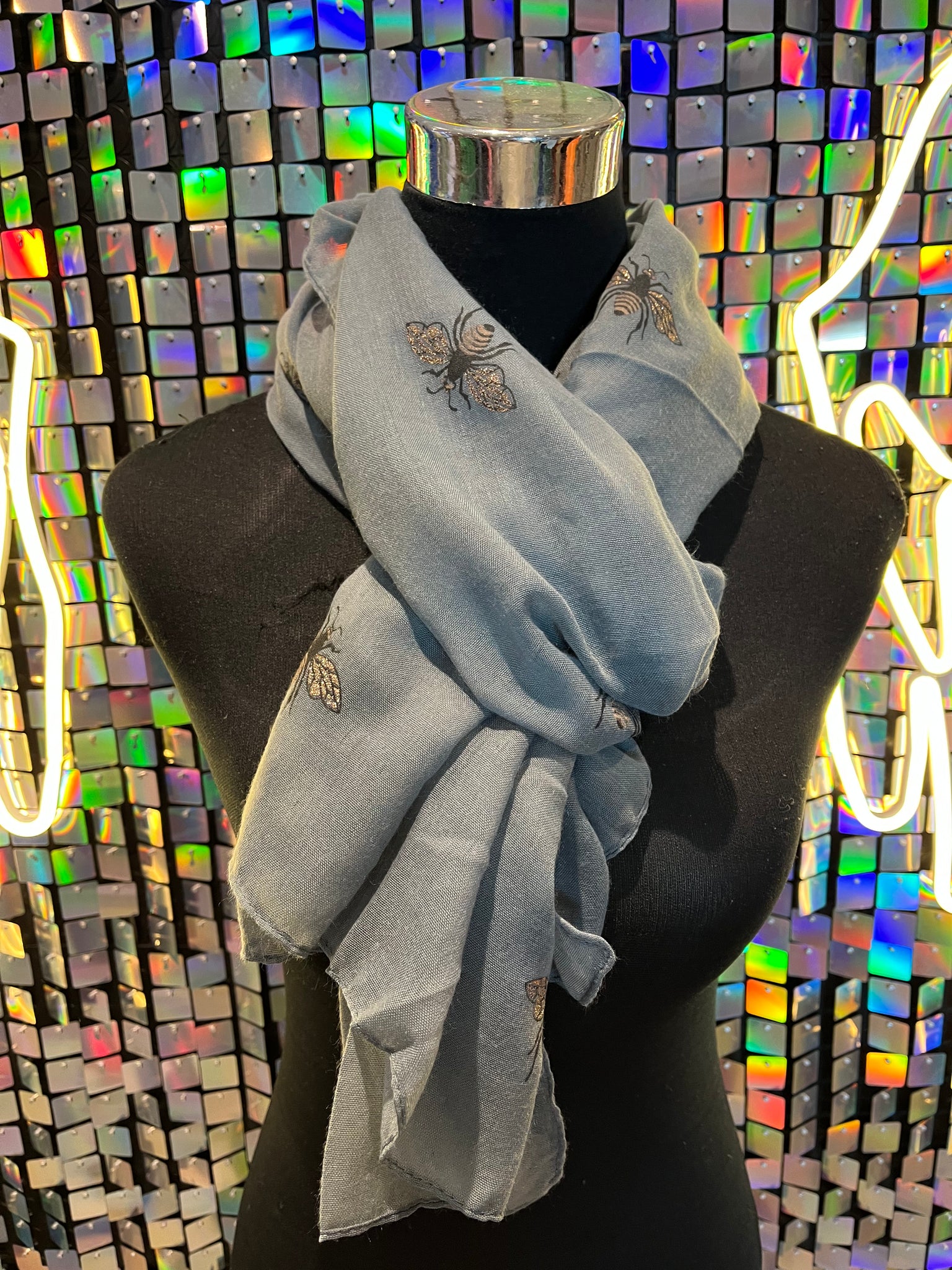Bee print glitter scarf