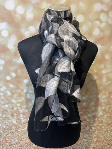 Organza Scarf with Leaf Appliqué