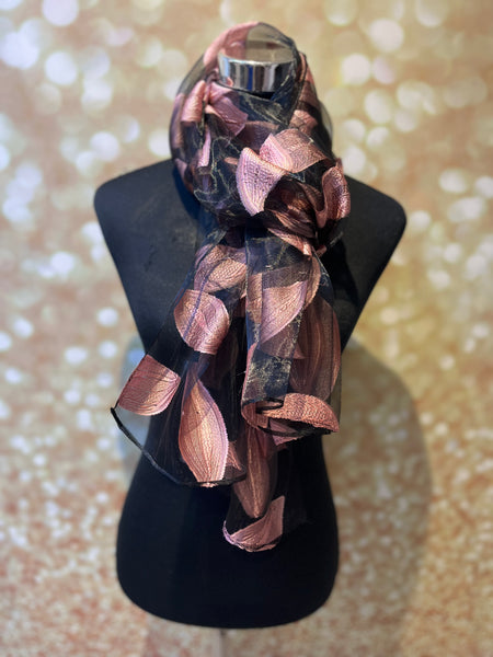Organza Scarf with Leaf Appliqué