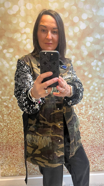 Camo jacket sales with sequins