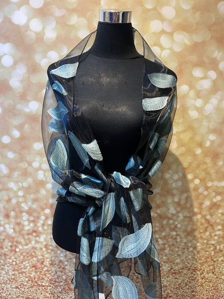 Organza Scarf with Leaf Appliqué