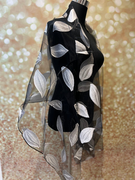 Organza Scarf with Leaf Appliqué