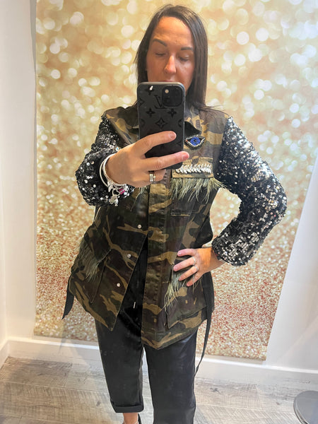 Camo Jacket with sequin sleeves Elz Belles